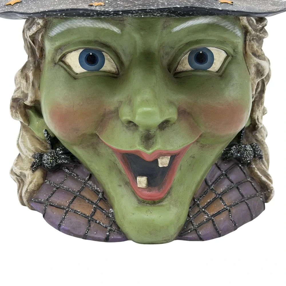Vtg Lg Kirkland Halloween‎ Grinning Witch Head Pillar Candleholder Costco READ